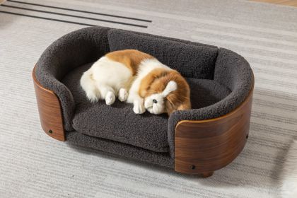 Scandinavian style Elevated Dog Bed Pet Sofa With Solid Wood legs and Walnut Bent Wood Back, Cashmere Cushion,Small Size