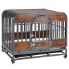 46in Heavy Duty Dog Crate, Furniture Style Dog Crate with Removable Trays and Wheels for High Anxiety Dogs