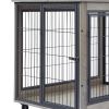 Furniture Style Dog Crate Side Table on Wheels with Double Doors and Lift Top. Grey, 43.7'' W x 30'' D x 31.1'' H.